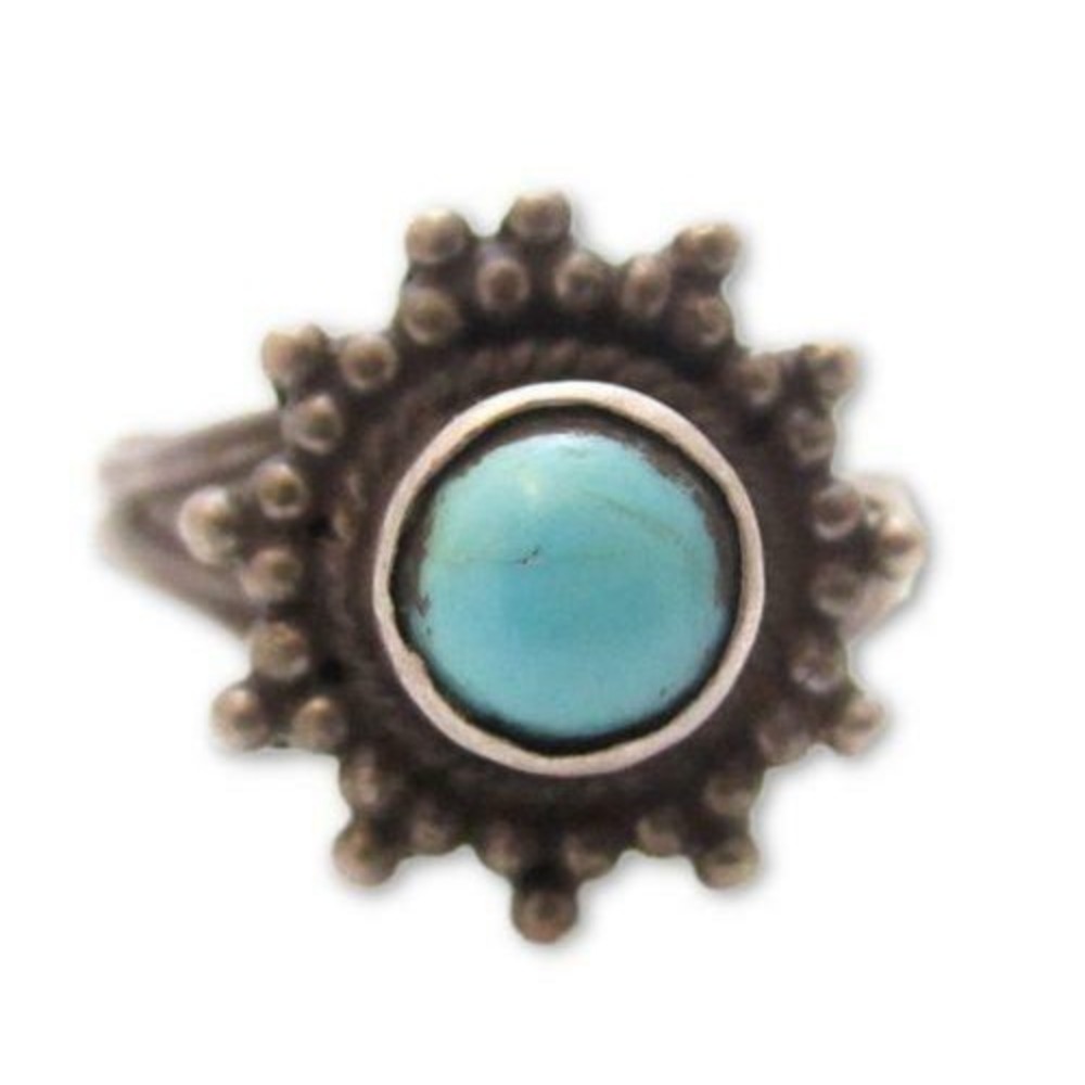 Vintage Pretty Turquoise‎ Flower Southwest Sterling Silver 925 Gemstone Ring 5.5